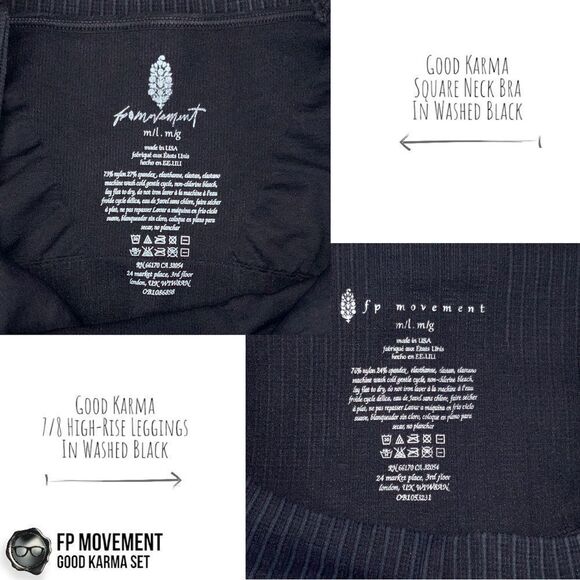 FP MOVEMENT GOOD KARMA SET: SQUARE NECK BRA + 7/8 HR LEGGINGS IN WASHED BLACK - Picture 11 of 15